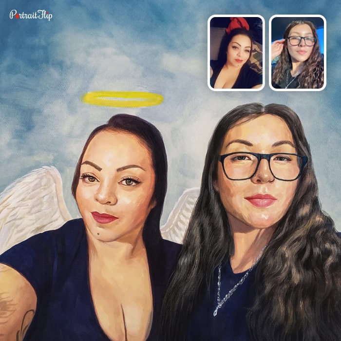 Custom painting of young girls with angel wings