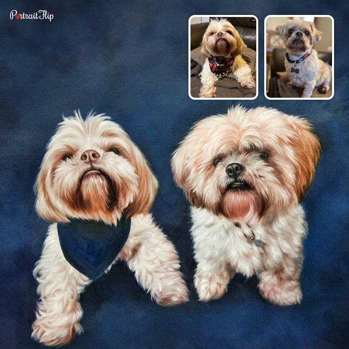 white hairy dogs merged painting