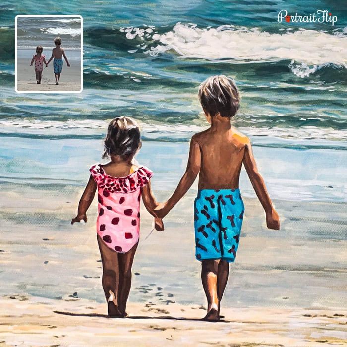 brother and sister pastel portrait