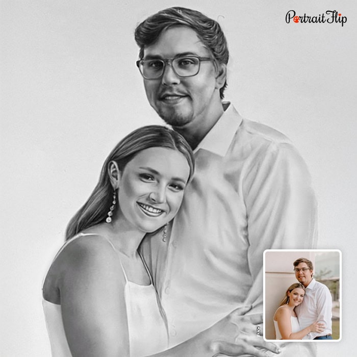Custom pencil sketch of a couple hand-drawn from a photo