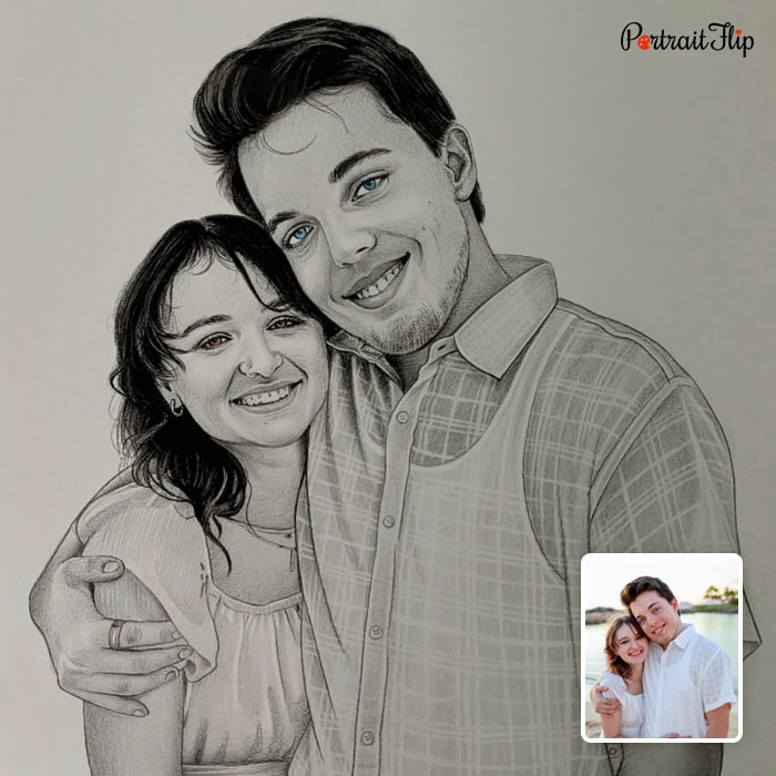 cute couple pencil portrait