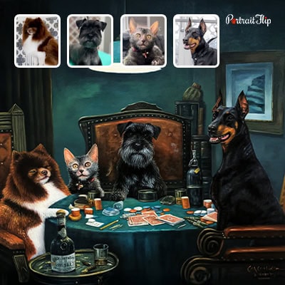 dog playing poker painting