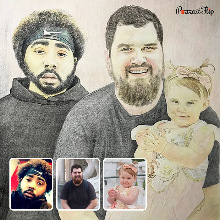 Custom family colored pencil drawing hand-drawn from a photo