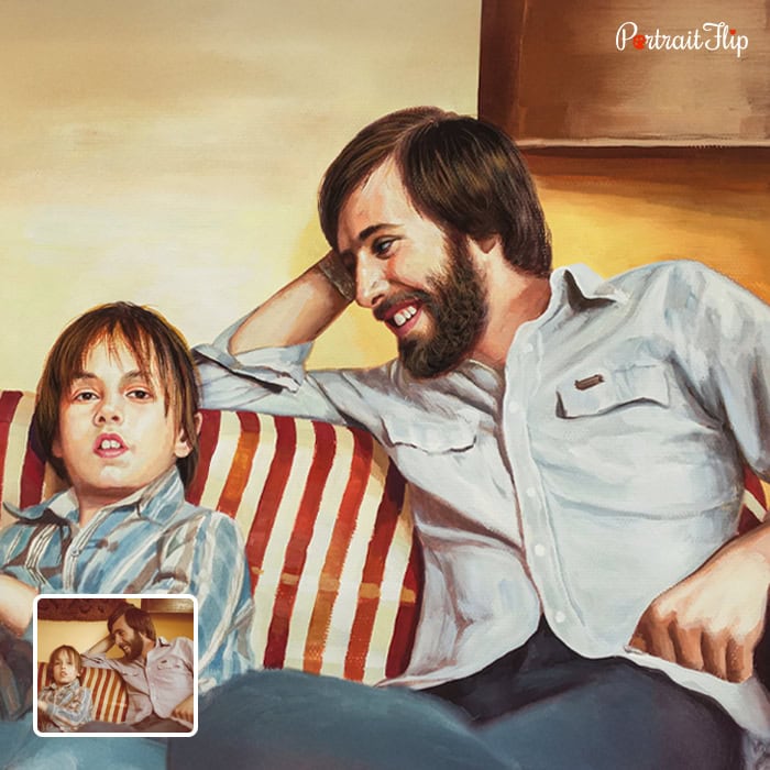 father and son watercolor portrait