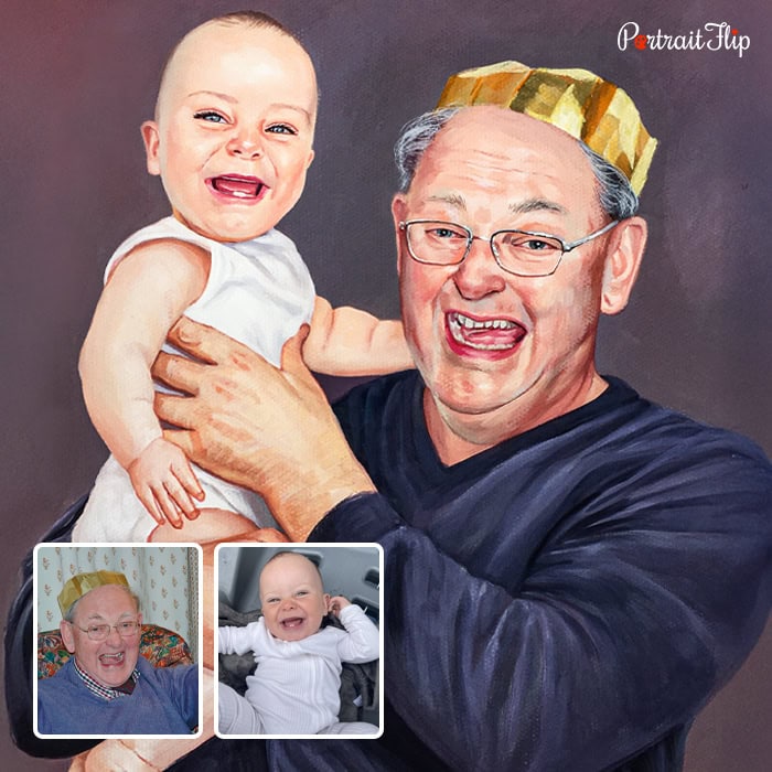 grandfather with baby watercolor portrait