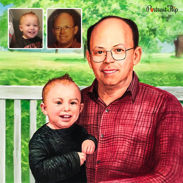 grandfather and grandson pastel painting