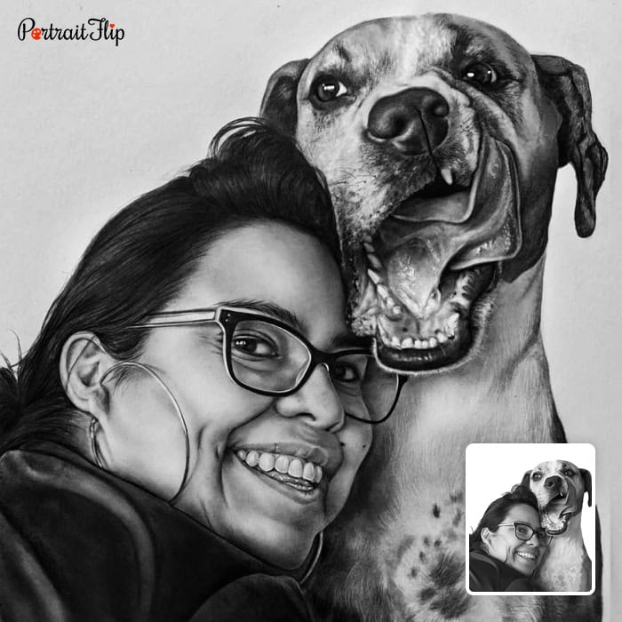 lady and dog charcoal sketch