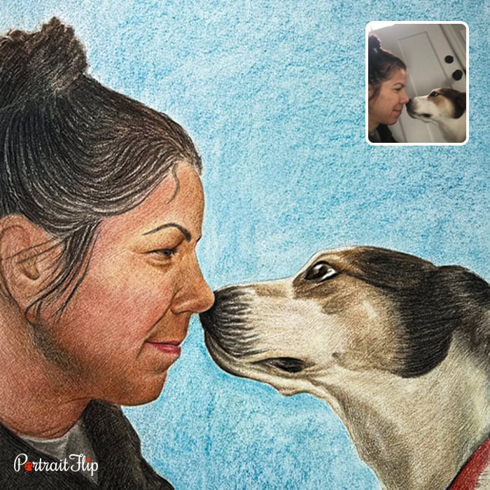 Lady and dog colored pencil portrait