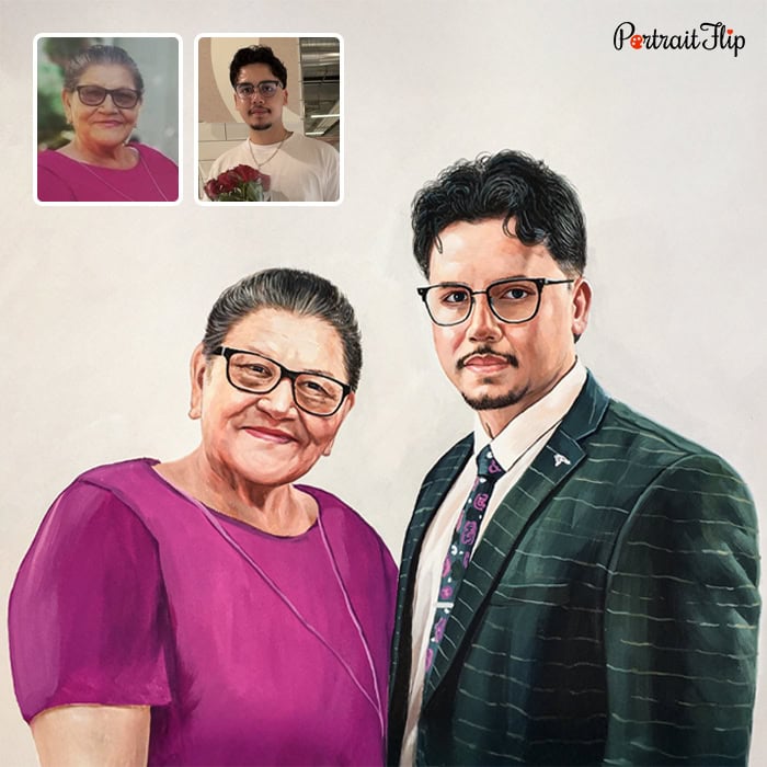 mother and son pastel painting
