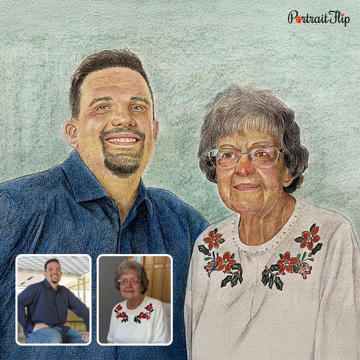 mother and young son colored pencil drawing