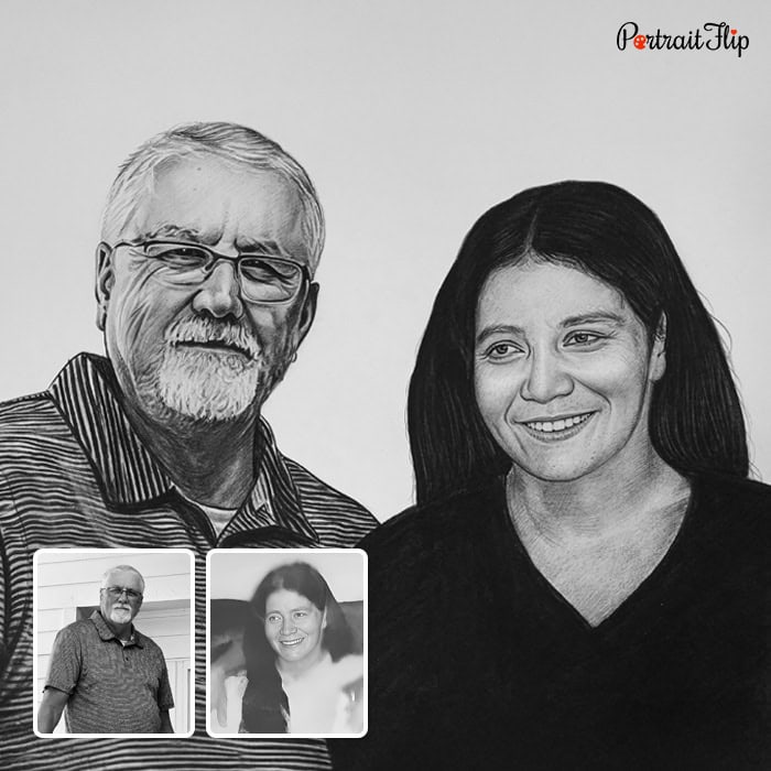 Elderly couple charcoal portrait