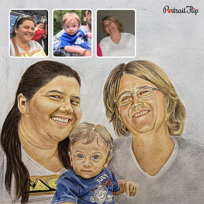 three generation colored pencil drawing