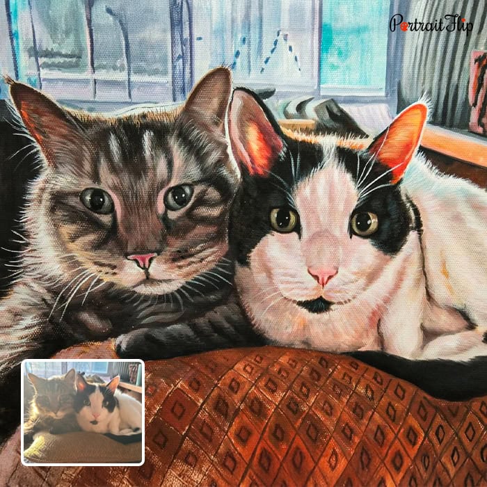 two cats watercolor painting