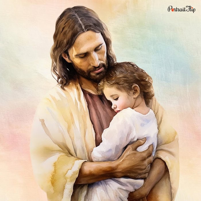 baby in the arm of jesus portrait