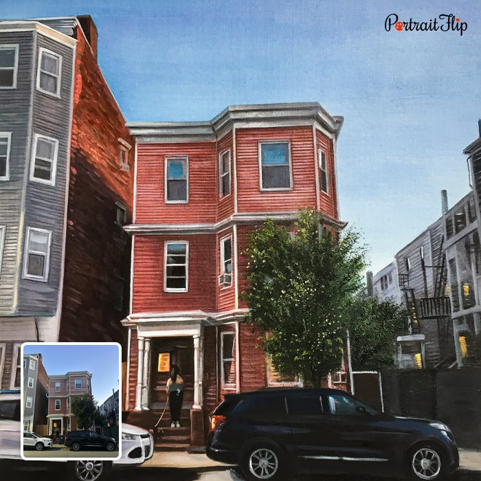building house portrait painting