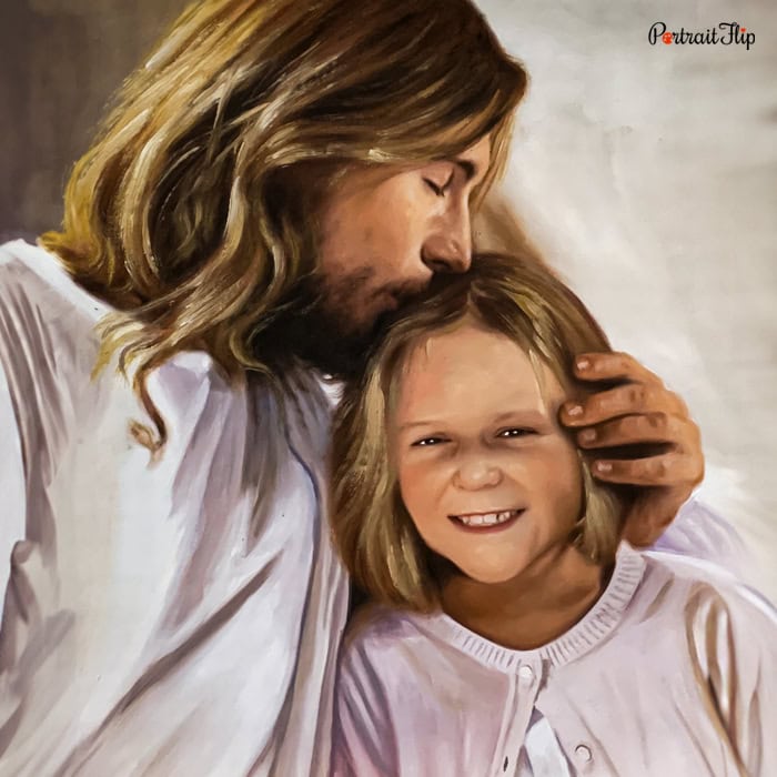 girl in the arm of jesus portrait