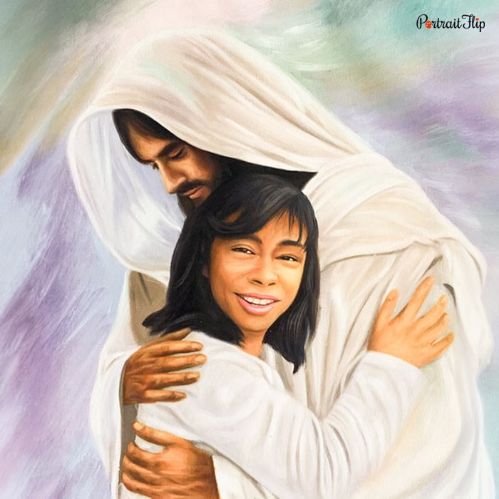 lady in the arm of jesus painting