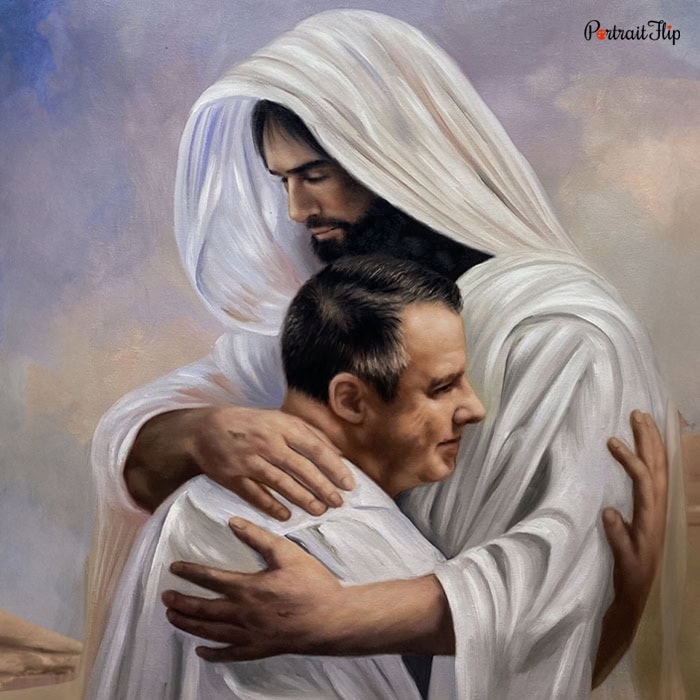 old man in the arm of jesus portrait