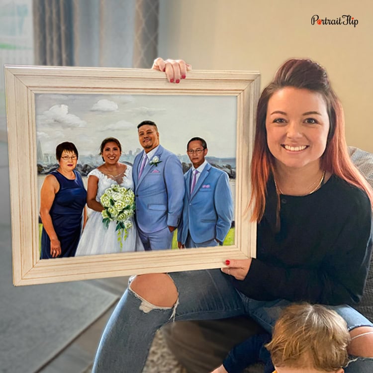 woman with wedding portrait painting