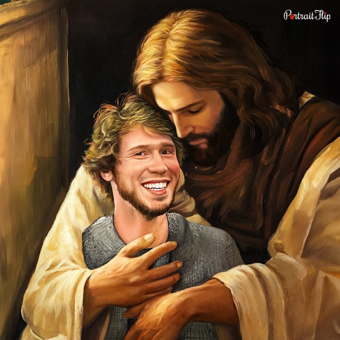 young boy in the arms of jesus portrait