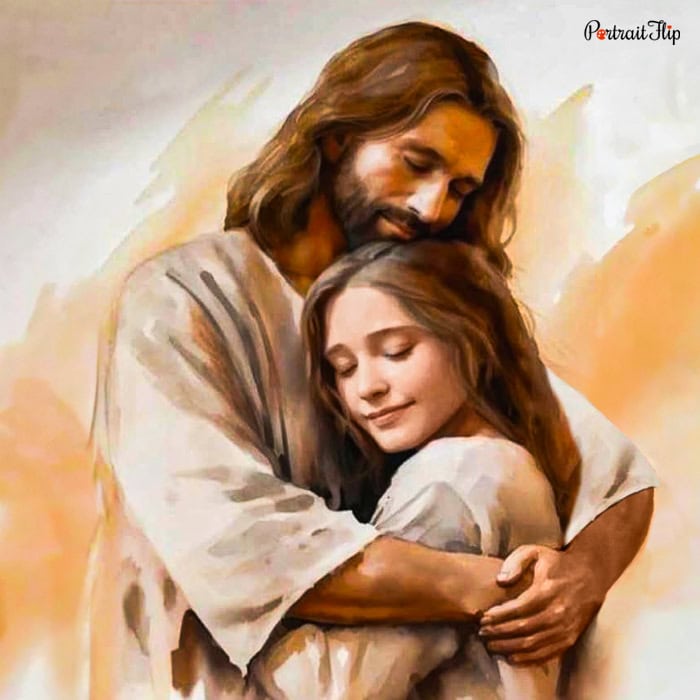 young girl in the arm of jesus painting