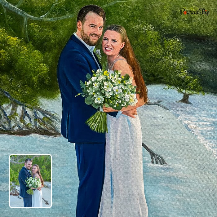 Acrylic wedding couple portrait from photo