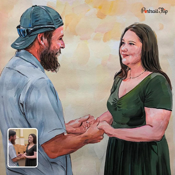 Couple holding hands oil painting from photo