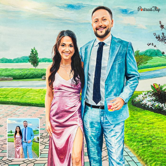 Pastel portrait of a wedding couple from photo