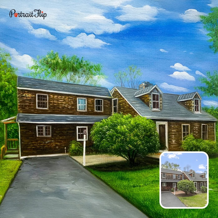 Brick house oil painting from photo as closing gift