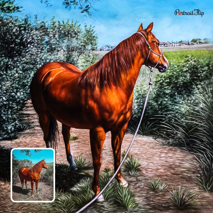 Chestnut horse custom oil painting from photo