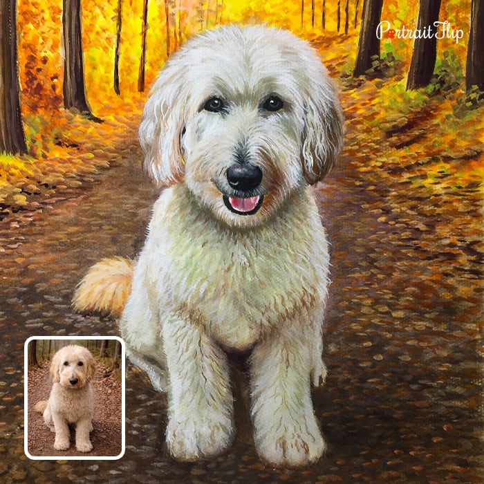 Golden doodle pet memorial watercolor painting from photo