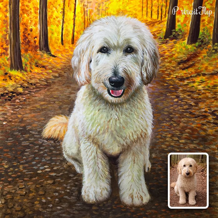 Goldendoodle custom dog watercolor painting from photo
