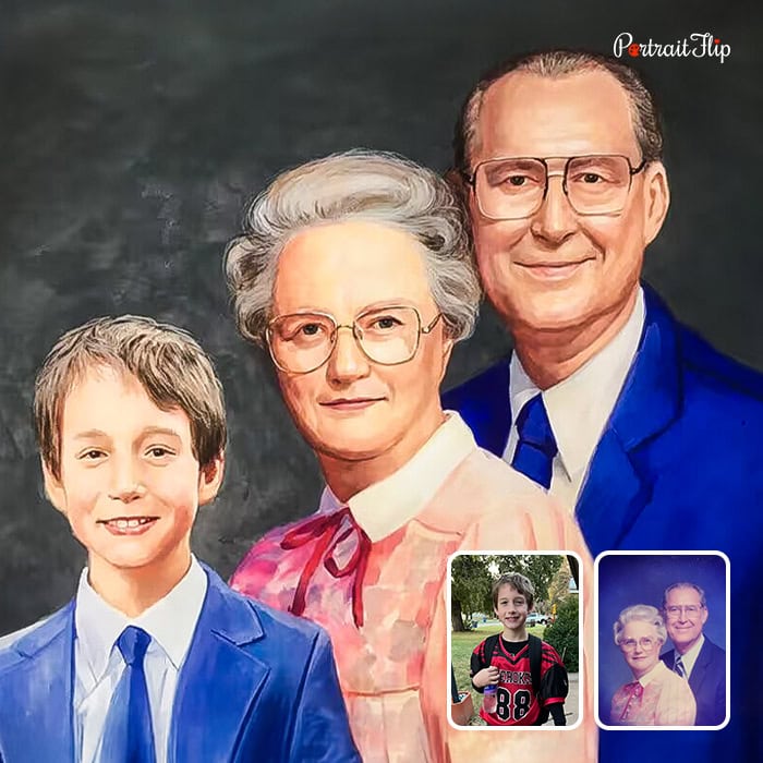 Grandparents and grandson retirement watercolor painting