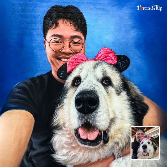 Man with dog custom acrylic pet family portrait from photo