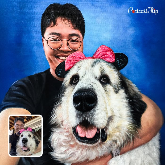 Man with dog pet memorial oil painting from photo