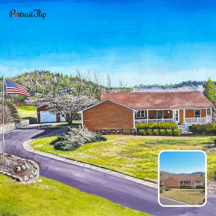 Suburban house acrylic painting from photo as closing gift