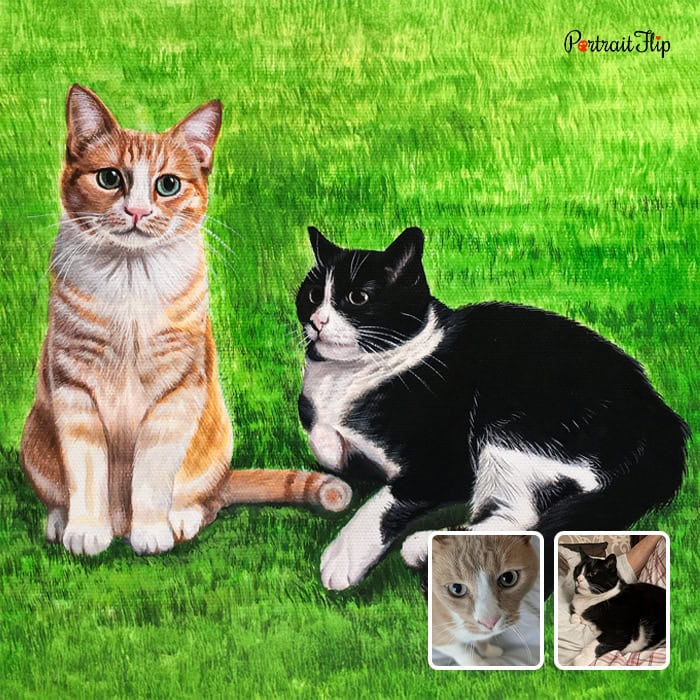Two cats custom watercolor painting from photo