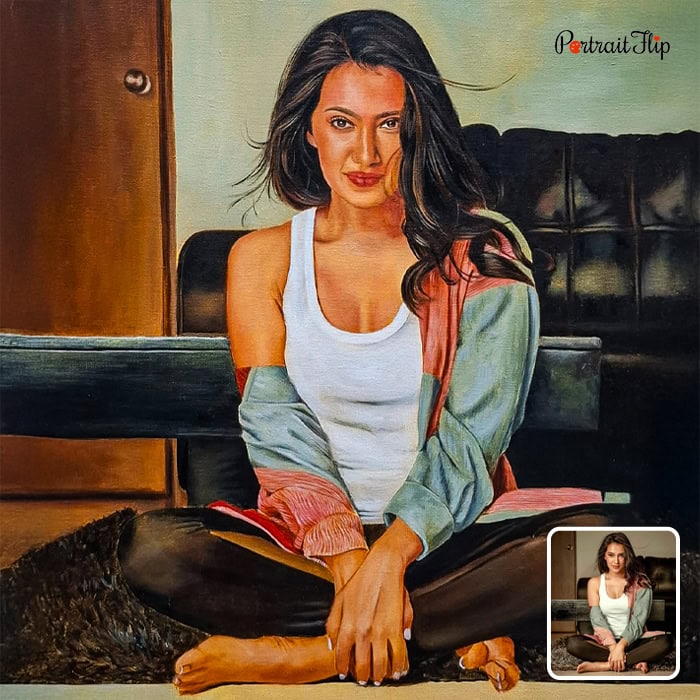 Woman sitting personal acrylic painting from photo