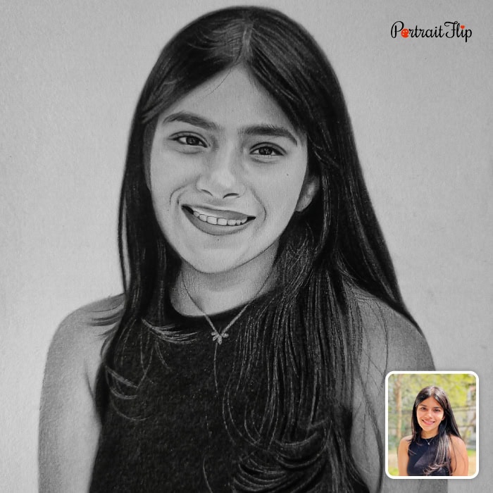 Young girl personal charcoal portrait from photo