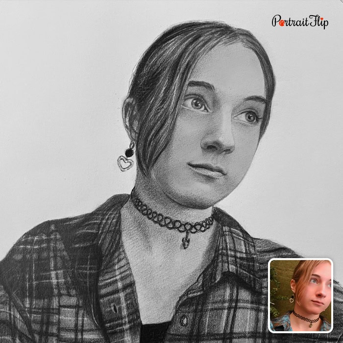 Young woman personal charcoal portrait from photo