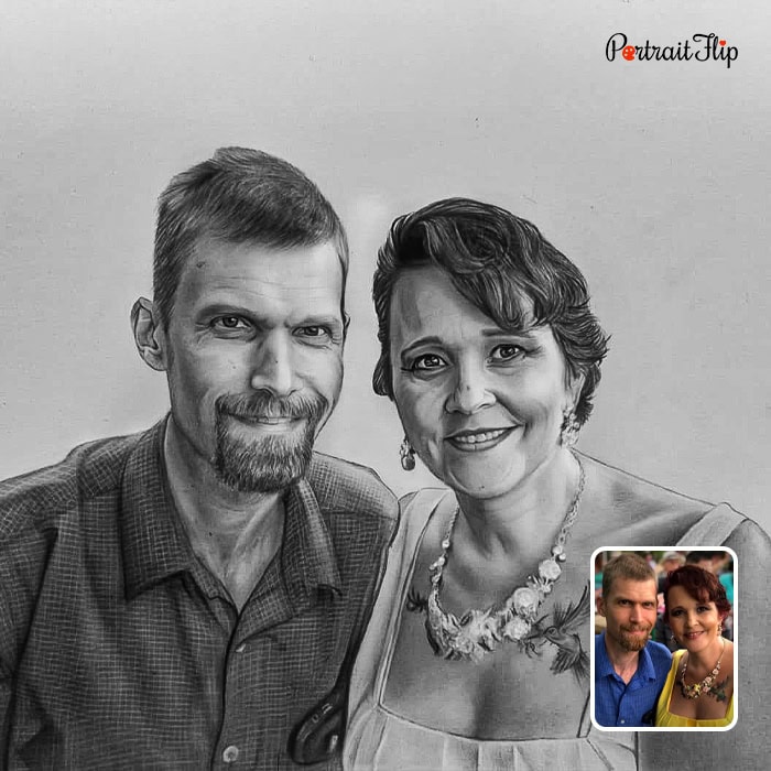 Charcoal drawing of a couple portrait
