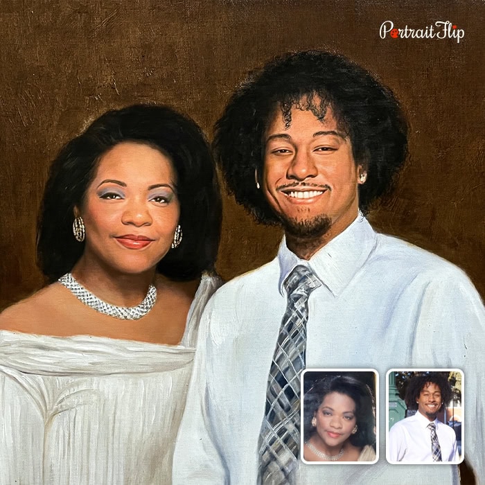 Compilation oil painting of mother and son portrait