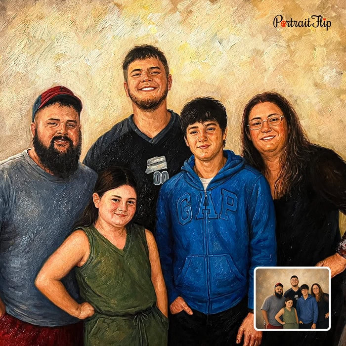 Custom impasto family portrait painting from photo