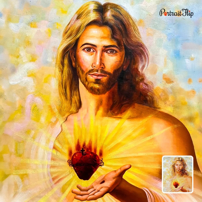 Custom impasto painting of Jesus Sacred Heart from photo