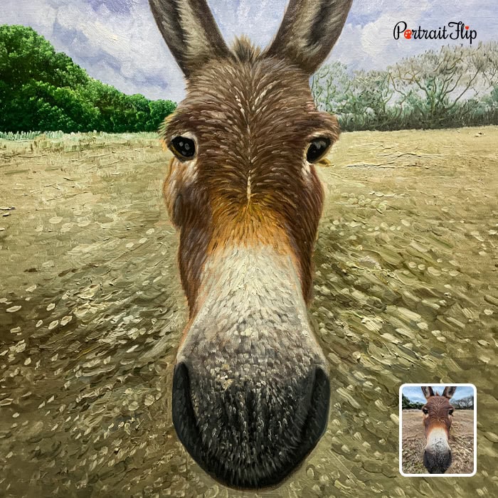 Custom impasto painting of donkey from photo