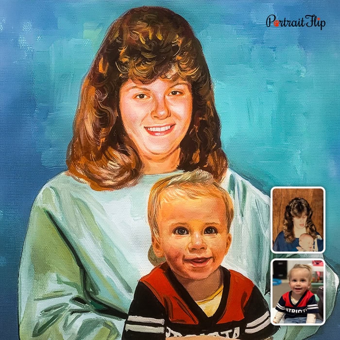 Pastel painting of mother and baby portrait
